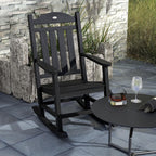 Outsunny 2 Pieces Outdoor Rocking Chair, All Weather-Resistant HDPE Rocking Patio Chairs with Rustic High Back, Armrests, Oversized Seat and Slatted Backrest, 350lbs Weight Capacity, Black
