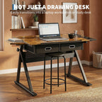 Garvee Height Adjustable Drafting Table, 0-75°Tilting Drawing Desk | Artist Table w/Stool, Multifunctional Art Craft Workstation with 2 Storage Drawers for Home Office Reading Writing Crafting