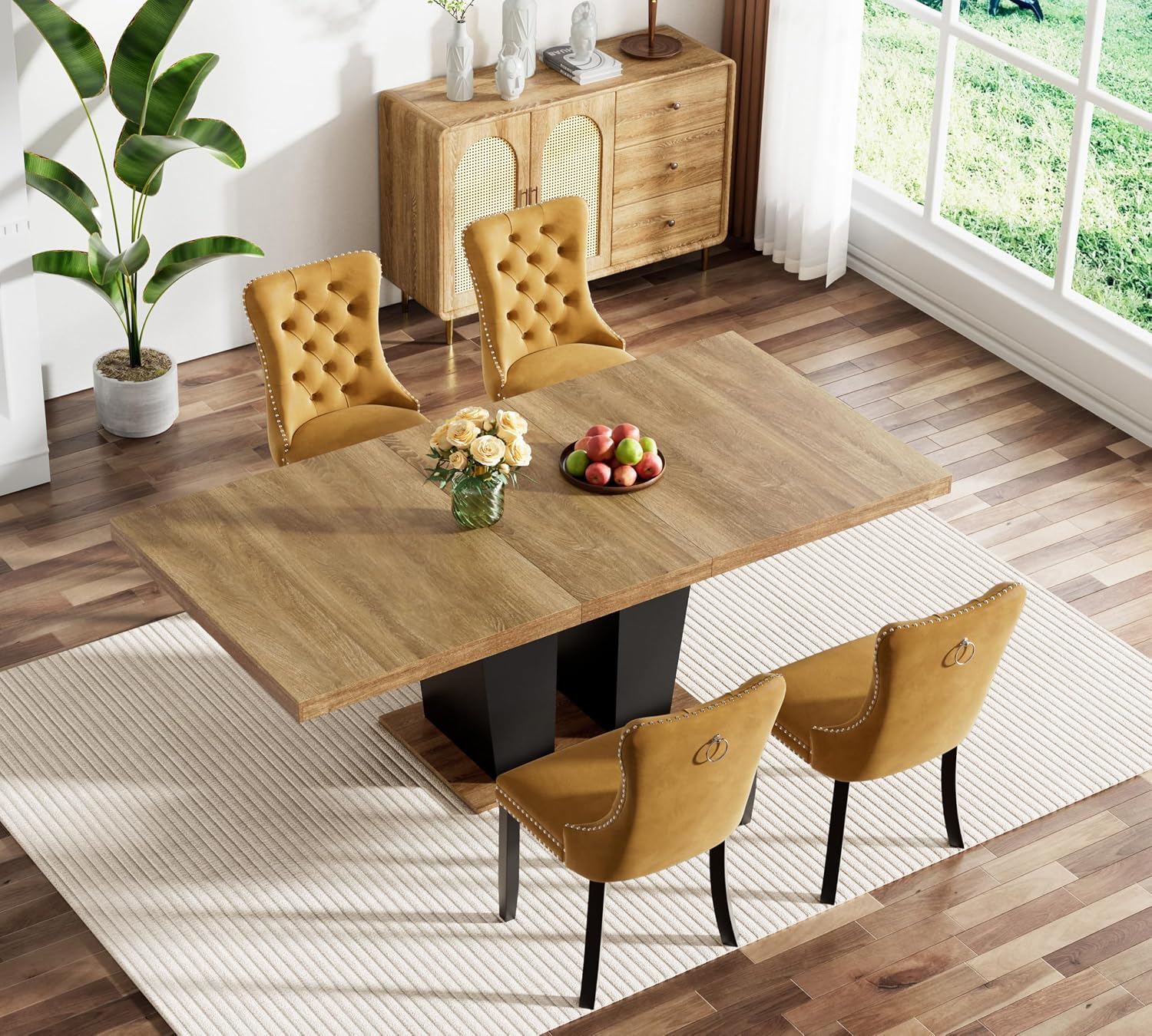 HomVent 5 Piece Extendable Dining Table Set for 4 with Chairs, 63"-78.7" 4 Person Dining Room Table Sets for 4-10 People, Wood Rectangle Farmhouse Expandable Kitchen Table Chairs Set of 4, Dinner Set