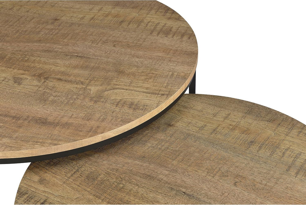 35" Textured Mango Wood Nesting End Table, Nesting End Tables with Open Metal Frame, Coffee Table Set with Flexible Layout for Modern Indoor Lounge Areas, Mango Color