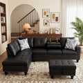 Leather L-Shaped Couch Set, 97.5"L x 69.5"W Sectional Sofas Black | Synthetic PU Leather, Stain-Resistant, 4 Seat Modular Couches with Storage Ottoman& Chaise,Apartment/Office/Living Room