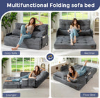 MAXYOYO Adjustable Folding Sofa Bed Couch with 2 Pillows, Dark Grey | Multi-Functional Bean Bag Bed, 5-Position Foldable Lazy Floor Sofa Bed with Armrest, Versatile Floor Seating for Reading