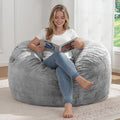 ZurNesfure Bean Bag Chair for Adults,3FT Giant Bean Bag Chair Grey,Medium | Fluffy Bean Bag Chairs with Filler & Machine Washable Cover, Handle, Side Pocket Oversized Beanbag for Living Room, Bedroom