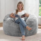 ZurNesfure Bean Bag Chair for Adults,3FT Giant Bean Bag Chair Grey,Medium | Fluffy Bean Bag Chairs with Filler & Machine Washable Cover, Handle, Side Pocket Oversized Beanbag for Living Room, Bedroom
