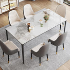 63" Dining Table with Laminate Marble Sintered Stone White Tabletop and Metal Legs, Kitchen Table, Dining Room Table for 4-6 People, Scratch Resistant, Easy to Clean