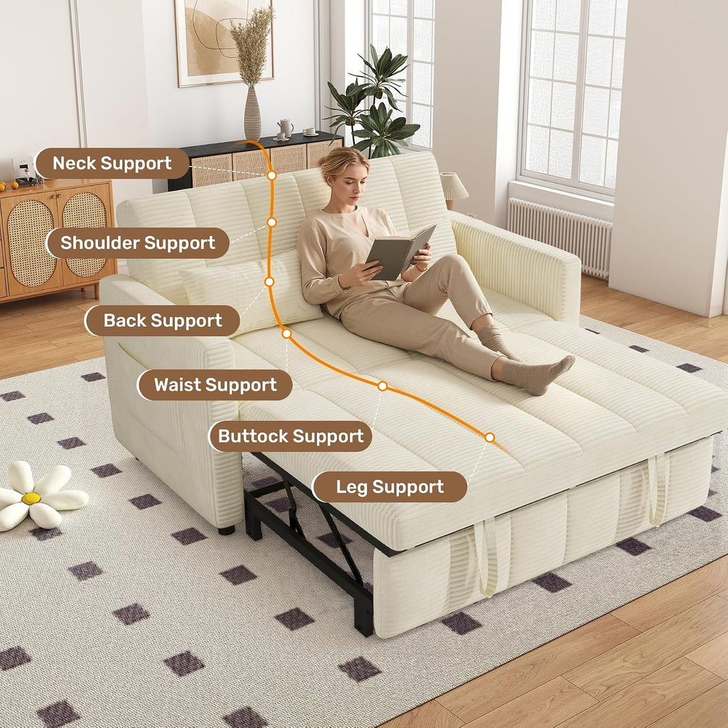Nebuaegis Sleeper Sofa Bed,3-in-1 Convertible Pull Out Couch with Adjustable Backrest for Living Room,Loveseat Sofa Bed with Side Pockets,Easy Assembly,Beige,1 PCS