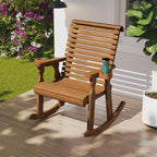 Amish Heavy Duty 600 Lb Roll Back Pressure Treated Rocking Chair with Cupholders (Oak Stain)