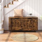 GarveeHome Storage Chest, 39.4" Wooden Storage Bench with 4 Wheels (Brown) | Blanket Chest with 2 Safety Hinges, Round Corner, Supports 350 LBS, Storage Trunk for Entryway, Living Room, Bedroom