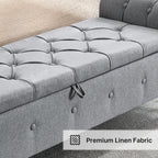 Storage Bench 67" Linen End of Bed Benches Grey | King Size Storage Bench for Bedroom with Rolled Arms Tufted Ottoman Benches Upholstered Bench for Living Room Entryway