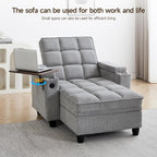 hansones 41.7" Chaise Lounge Chair Indoor, Sofa Bed with Adjustable Backrest, Sleep Sofa Couch, Deep Seat Reading Chair, Couches for Living Room with Storage & 360° Swivel Side Table (Gray, 41.7")
