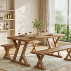 63" Farmhouse Solid Wood Dining Table for 4-6, Wooden Rectangular Rustic Kitchen Dinner Table with Heavy-Duty Legs for Living Room, Dining Room, Brown