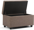 SIMPLIHOME Darcy 33 inch Wide Contemporary Rectangle Storage Ottoman Bench in Fawn Brown Linen Look Fabric, Assembled, For the Living Room, Entryway and Family Room