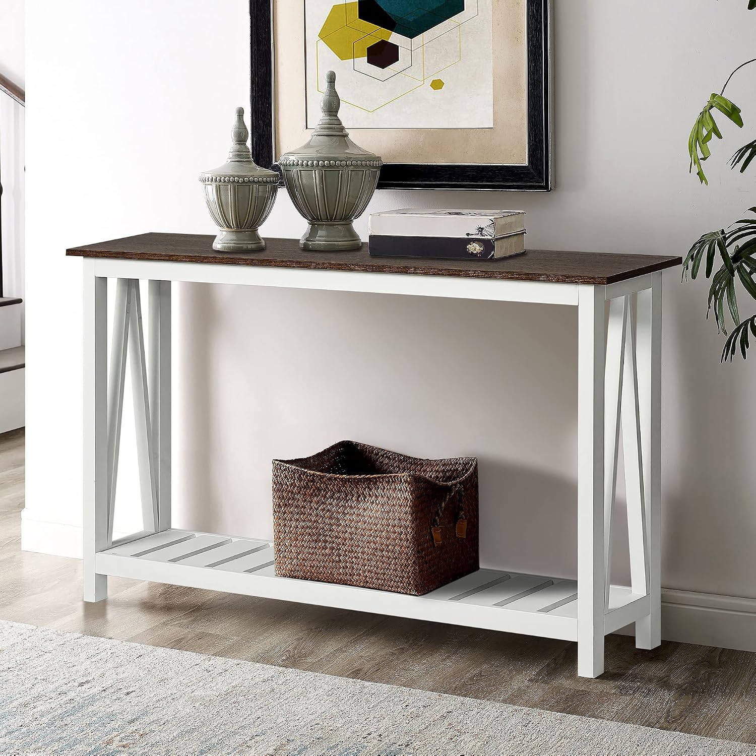 ChooChoo Farmhouse Console Table, Narrow Sofa Table for Entryway, 40 Inch | Rustic Entryway Table for Living Room, Hallway, White