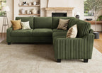 HONBAY Corduroy Convertible Sectional Sofa L Shaped Corner Couch,Green | Compact Sofa,Reversible Sectional Couches for Living Room,Wide Corduroy Fabric,Easy to transport and install