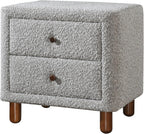 Grey Boucle 2-Drawer Upholstered Nightstand,for Small Spaces