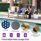 PURPLE LEAF Extra Wide Patio Lounge Chair Resort Wicker Set of 2, Navy | Handwoven Wicker, Teak Wood-Grain Aluminum Frame, 5 Adjustable Positions, Non-Slip Pads, Oversized Frame, 440 lbs Capacity