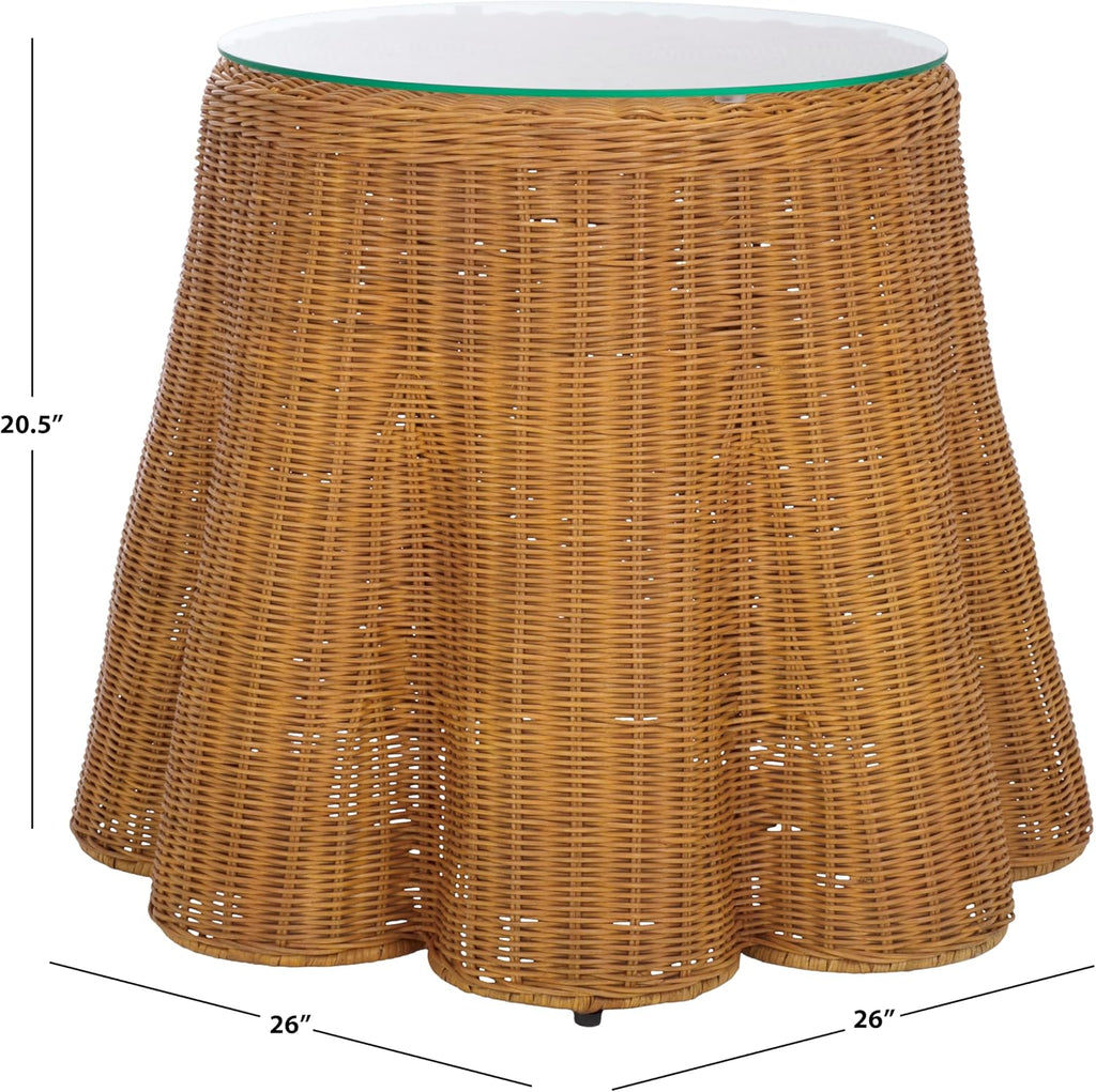SAFAVIEH Couture Collection - Hylda Natural Rattan Accent Table, Round Shape, Glass Top Design, Fully Assembled (CWK3011A)
