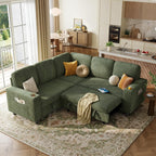 LINSY HOME Sectional Couches for Living Room, 81" L Shape 5 Seats, Green | Sleeper sofa with pull out couch bed, corduroy couch with storage