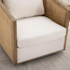 Anwick Brown Swivel Barrel Chair & Rattan Accent Chair, Modern Club Chair, Small Chair, Corner Chairs & Reading Chair for Bedroom, Living Room, Reading Nook, Adults (Beige Boucle)
