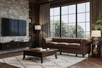 Valencia Parma 92" Leather Chesterfield Sofa, Premium Leather Upholstery, 3 Seater with Button-Tufted Back, Solid Wood Feet, Mid-Century Modern Design for Living Room (Lipari Chocolate)