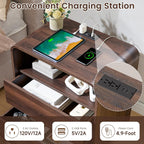 Standifurno Modern Nightstand Set of 2, 23.2" Wide Wood Bedside Table with Charging Station, 2 Storage Drawers Side Table Curved Profile, Handleless, Large End Table Night Stand for Bedroom, Walnut