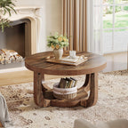 Tribesigns Round Coffee Table, 2-Tier Circle Coffee Table with Storage, Modern Wooden Accent Center Table for Living Room, Thick Tabletop & Base, Dark Brown