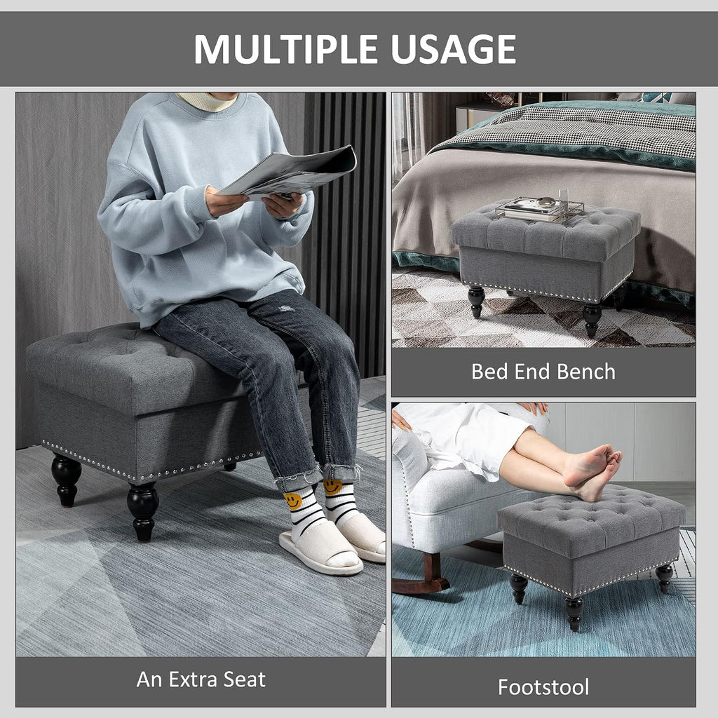 Versatile Upholstered Storage Ottoman with Tufted Lid and Nailhead Trim for Living Room, Bedroom or Entryway