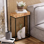 COZAYH Burl Finish Wood Top Tall End Table, Metal Frame Pedestal Display Stand Side Table for Plants, Lamps, or Home Décor, Living Room, Entryway, Office, Rectangular