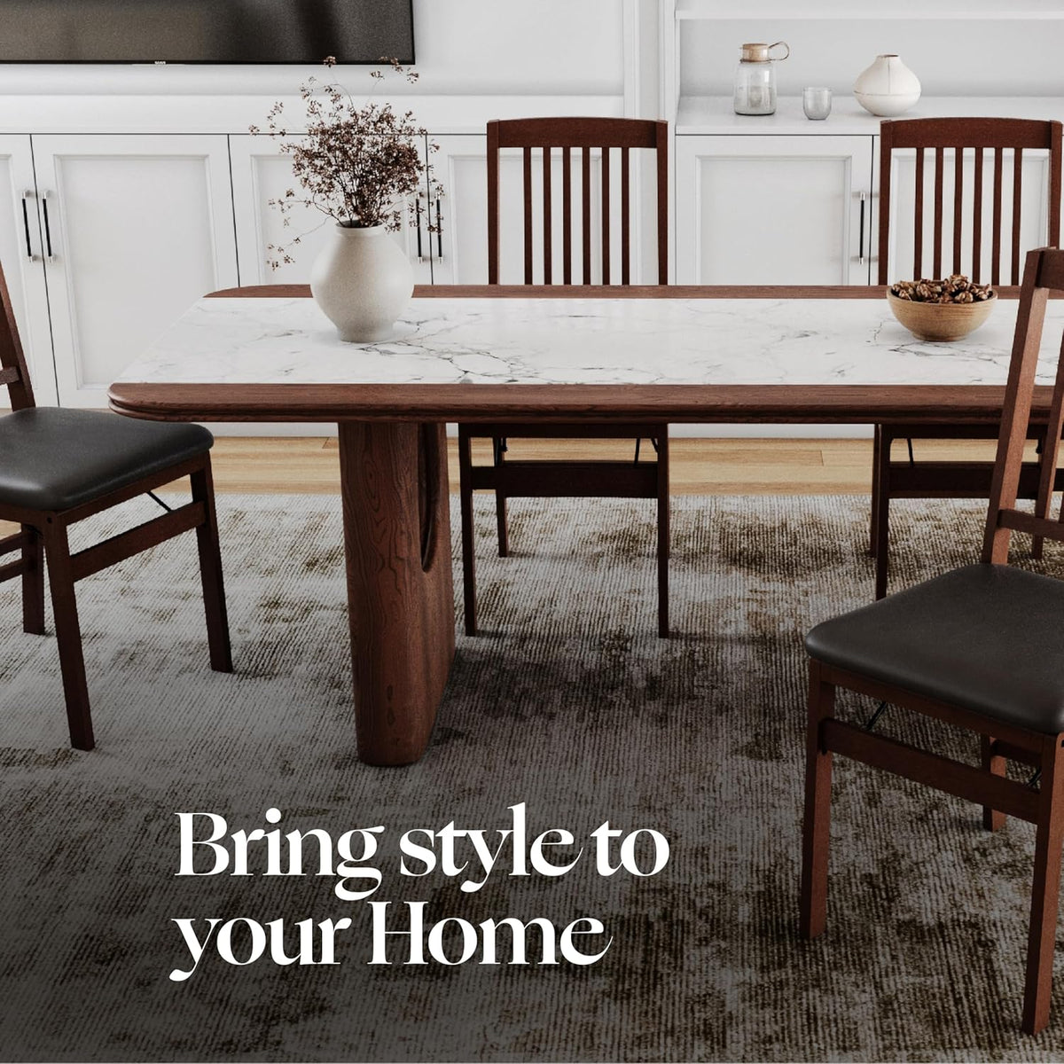 SIMPLEX Folding Wood Dining Chairs, Padded, No Assembly, 2 Pack | Solid rubberwood frames support 400 lb each; PU leather cushions fold to 17 inches for kitchens, apartments or extra seating.