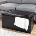Lavish Home Storage Ottoman - 30-Inch Folding Faux Leather Footrest, Linen Chest, or Bench with Removable Bin for Living Room or Bedroom (Black)