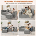 MONVANE 103'' Modular Sectional Sofa, Cloud Sectional Couch with Ottoman, Convertible Chenille L Shaped Couch with Deep Seat, Sectional Couches for Living Room, No Assembly Required, Light Grey