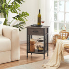 VECELO Nightstands, Industrial Side Table/End Tables with Drawer and Storage Shelf, Night Stands for Bedroom, Living Room, Wood Metal Furniture, Easy Assembly,Gray,1 Set