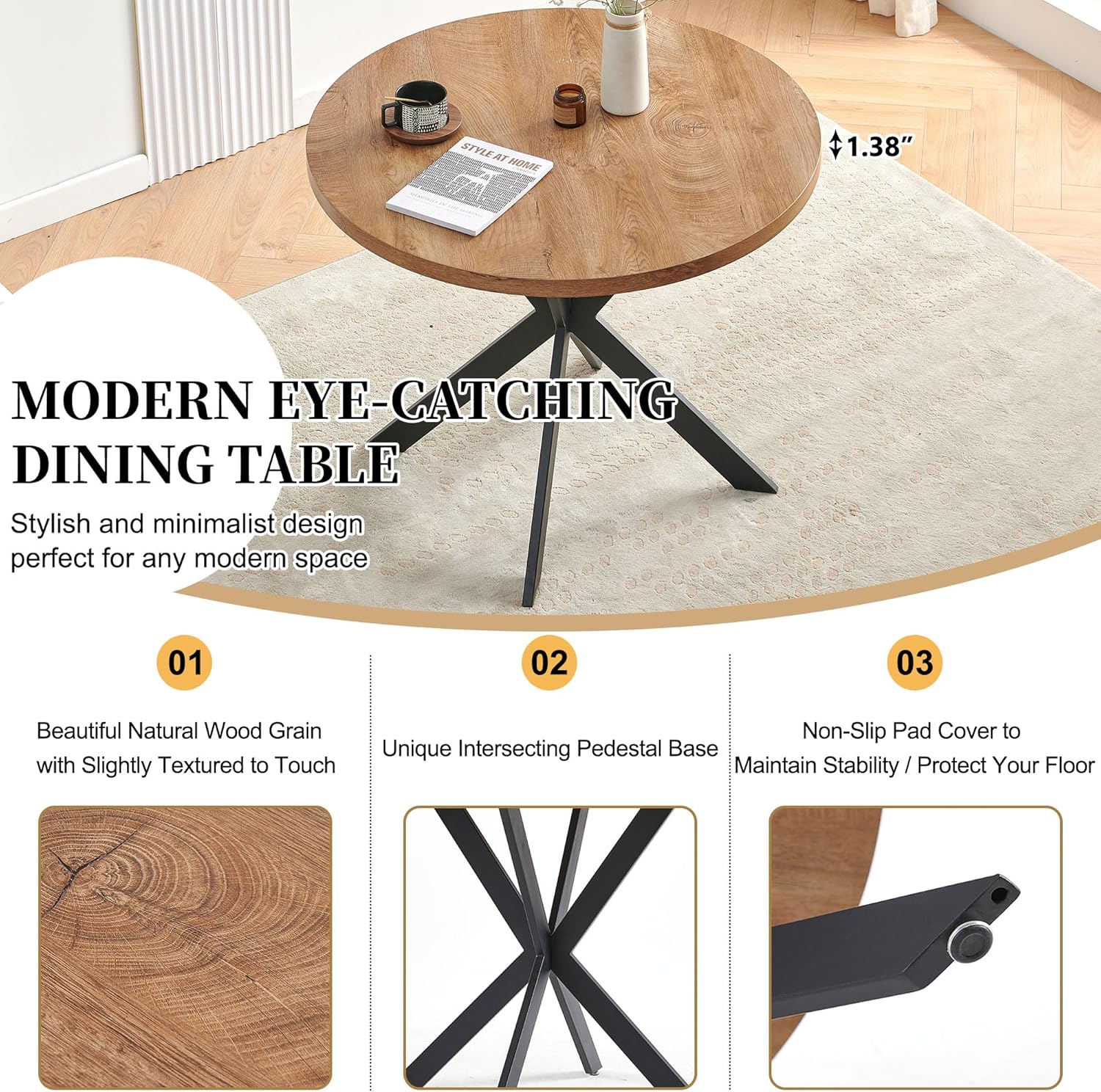 Homedot Dining Table Set for 4, Modern Mid-Century Compact Kitchen Table with Chairs Set, 37-in Round Breakfast Nook Dinner Table Set with Upholstered Dining Side Chairs for Dining Room, Grey