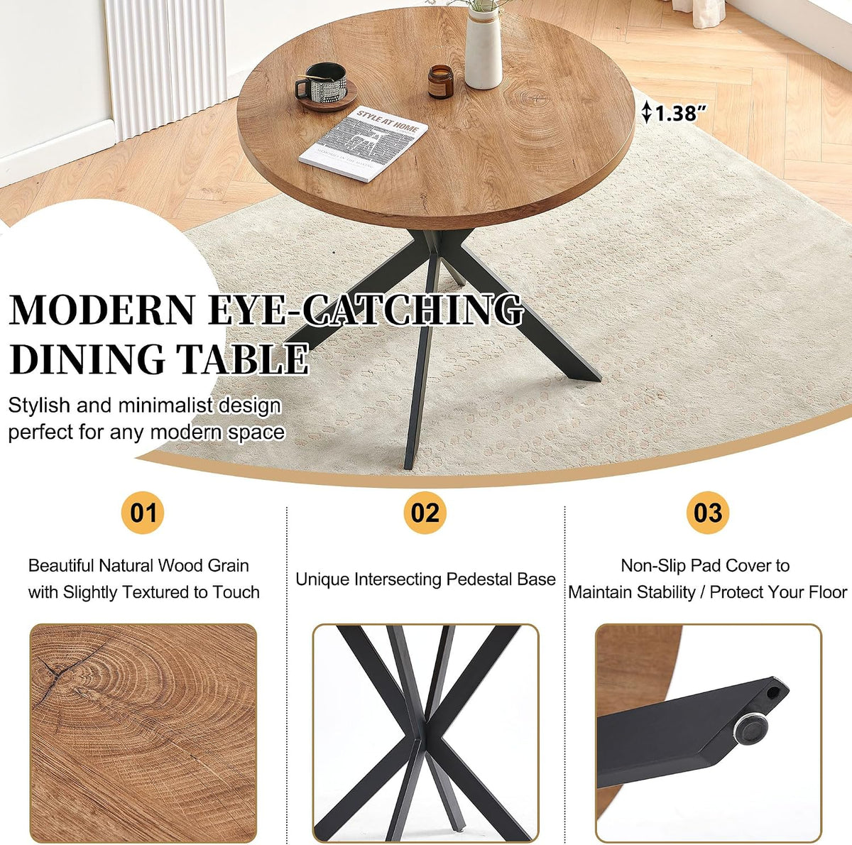 Homedot 5 Pieces Dining Table Set for 4, Modern Mid Century Round Kitchen Dinner Table with Barrel Dining Chairs Set, 37-Inch Circle Breakfast Nook Table Set with Cozy Arm Chairs for Dining Room