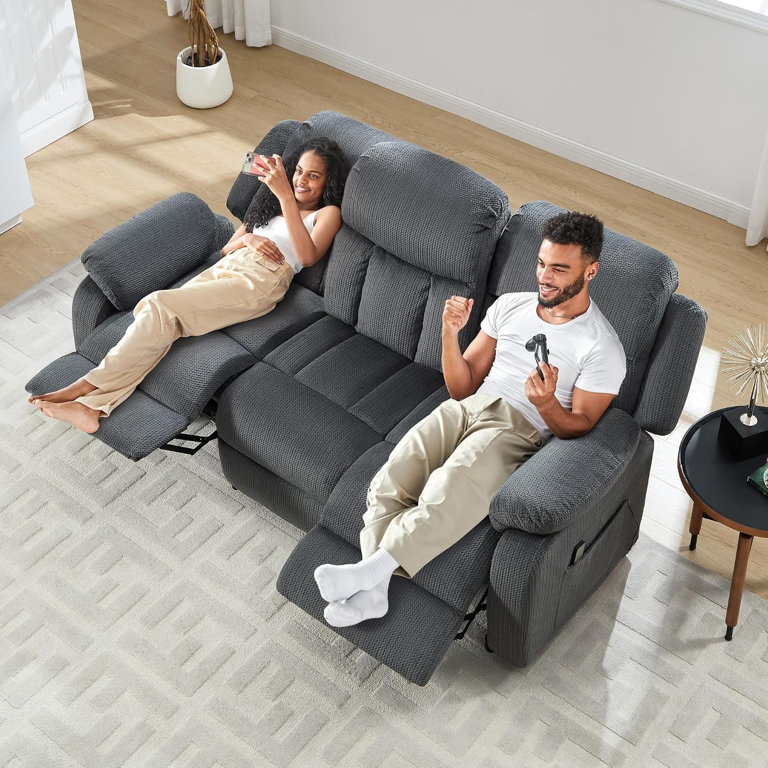 Jocisland 78" Power Reclining Sofa, Electric Recliner Couch, Dark Gray | 160° Power Reclining Sofa, Dual Wingback Design, Side Storage Pockets, Plush Fabric Upholstery