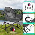 Ainfox Hammock Camping Chair with Footrest, Foldable Portable Rocking Chairs for Adults Outside Swinging Camp with Cup Holder Pillow for Outdoor Patio Poolside (Dark Grey)