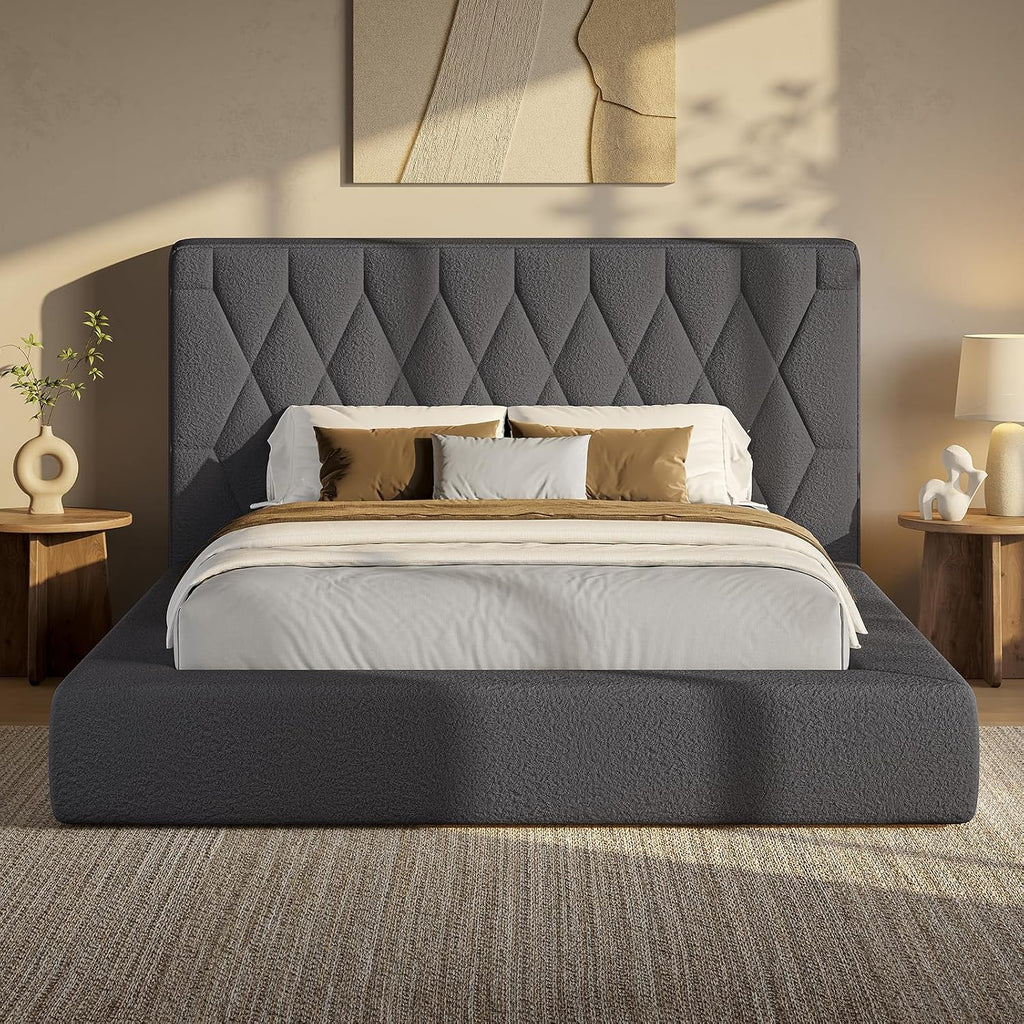 ADORNEVE Upholstered Cloud Bed Frame Queen with 5.9" Thick Headboard, Grey