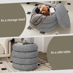 allamazing Storage Ottoman, Round Ottoman with Storage, Vanity Stool Foot Rest with Removable Lid, Round Boucle Upholstered for Living Room Pouf Footstool