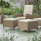Greemotion Garda 2-Piece Outdoor Patio Aluminum Polyrattan Wicker Outdoor Ottoman All Weather Rattan Patio Furniture Outdoor Footstool Footrest Seat Set w/Removable Cushions in Beige