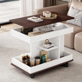Adjustable End Table with Wheels, Modern Multifunctional Sofa Side Table with Lift-Top, 360°Rotating Top and Storage Space for Living Room, Small Space, Brown+White