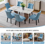 adochr Dining Chairs Set of 6, Upholstered Fabric Dining Room Chairs with Nailhead High Back & Ring Pull & Wooden Legs, Mid-Century Modern Kitchen Chairs for Restaurant, Living Room, Light Blue