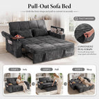 Dreamzie 65'' Convertible Sleeper Sofa Bed with Swivel Side Table, Chenille Pull Out Couch for Living Room, Loveseat Sleeper Couch with Hidden Storage Space | Charging Port | Cup Holders, Grey
