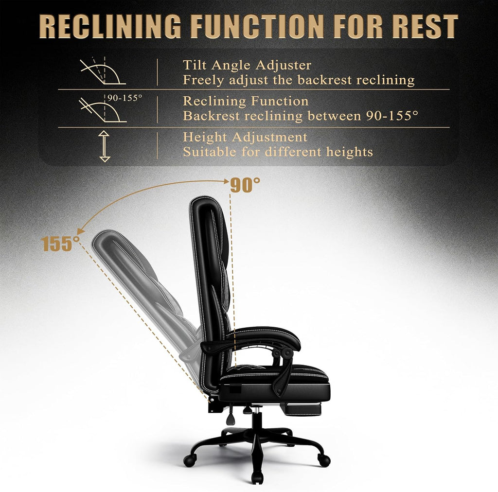 Gaming Chair with Pocket Spring Cushion and Footrest, Ergonomic Computer Chair for Adults, Breathable PU Leather Game Chair