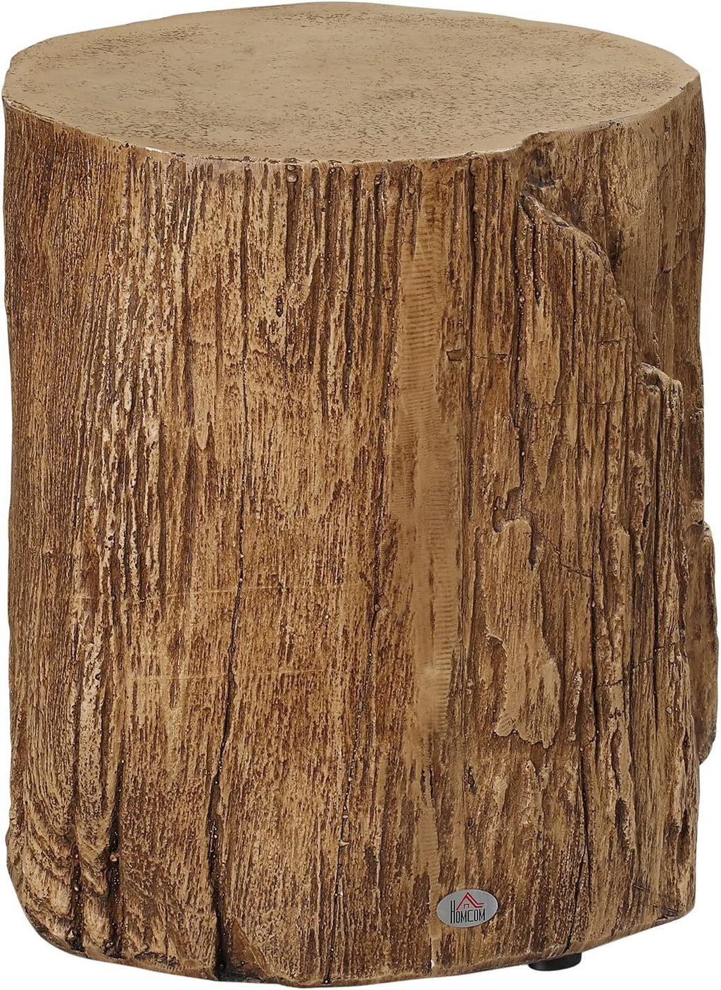 Tree Stump Stool, Decorative Side Table with Round Tabletop, Concrete End Table with Wood Grain Finish, for Indoors and Outdoors, Natural