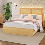 GAOMON Queen Size Bed Frame with 4 Storage Drawers and Rattan Headboard