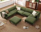 Cloud Sectional Couches for Living Room,Modular Sectional Sofa,Green | Extra Deep 8 Seater,Mid Century Modern Oversized Couches With 2 Ottoman,Solid Wood Leg,Large Sofa for Big Space,Office