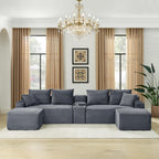 ERYE 127" U-Shaped Cloud Sectional Couch Oversized Modular Compressed Sectional Sofa with Ottoman Chaise Lounges & Console, Plush Corduroy Symmetrical Sofa, Grey