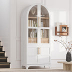 roomfitters 71" Pantry Cabinet with Arched Top & Glass Doors, 4-Door Storage Hutch with Adjustable Shelves for Kitchen, White