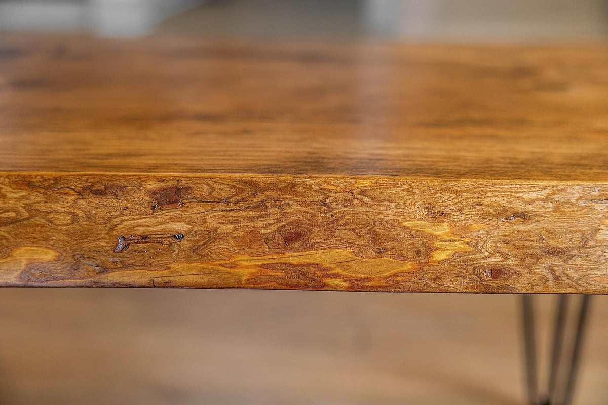 SRL Rustic Logwerks Hairpin Leg Wood Bench - Live Edge Small Bench for Home & Kitchen— Handcrafted Wooden Bench — Rustic Furniture (36”, 3Ft Honey Pine, Black Hairpin Legs)