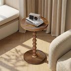 Round Side Table, Drink Table for Small Spaces, Modern Accent Nightstand with Rubberwood Leg for Living Room, Bedroom, Corners, and Office (Brown)